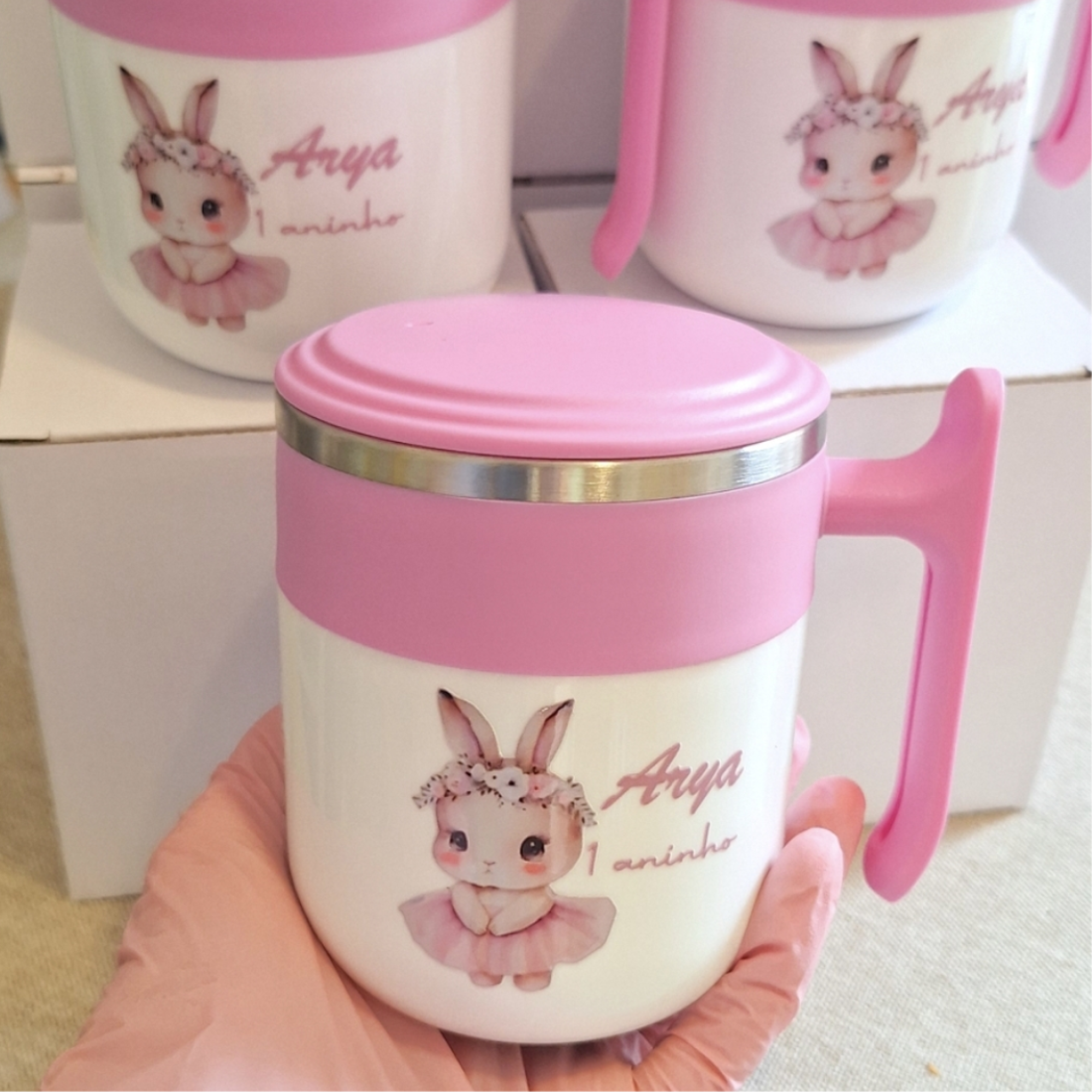Lembrancinhas de Aniversário Infantil CANECA DE INOX ROSA